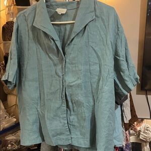 Light Teal Linen Button-Front Shirt